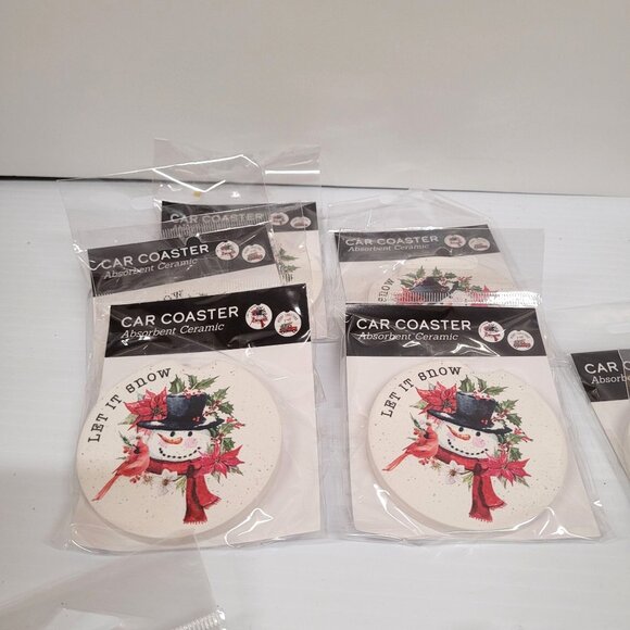 Car Coaster Lot 24 Ceramic Absorbent Christmas Holiday 3'' Cow Snowman Truck - Picture 3 of 9